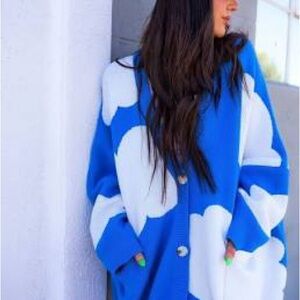 LALA Blue and White Cloud Cardigan